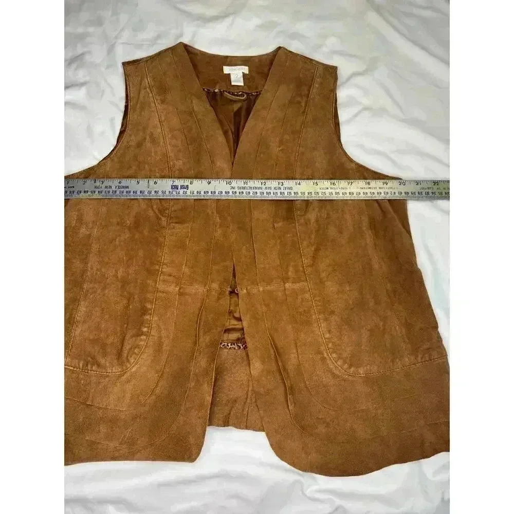 Chico’s Women's Leather Vest Brown Suade size 2 Bohemian Boho Country Vests - Picture 6 of 9